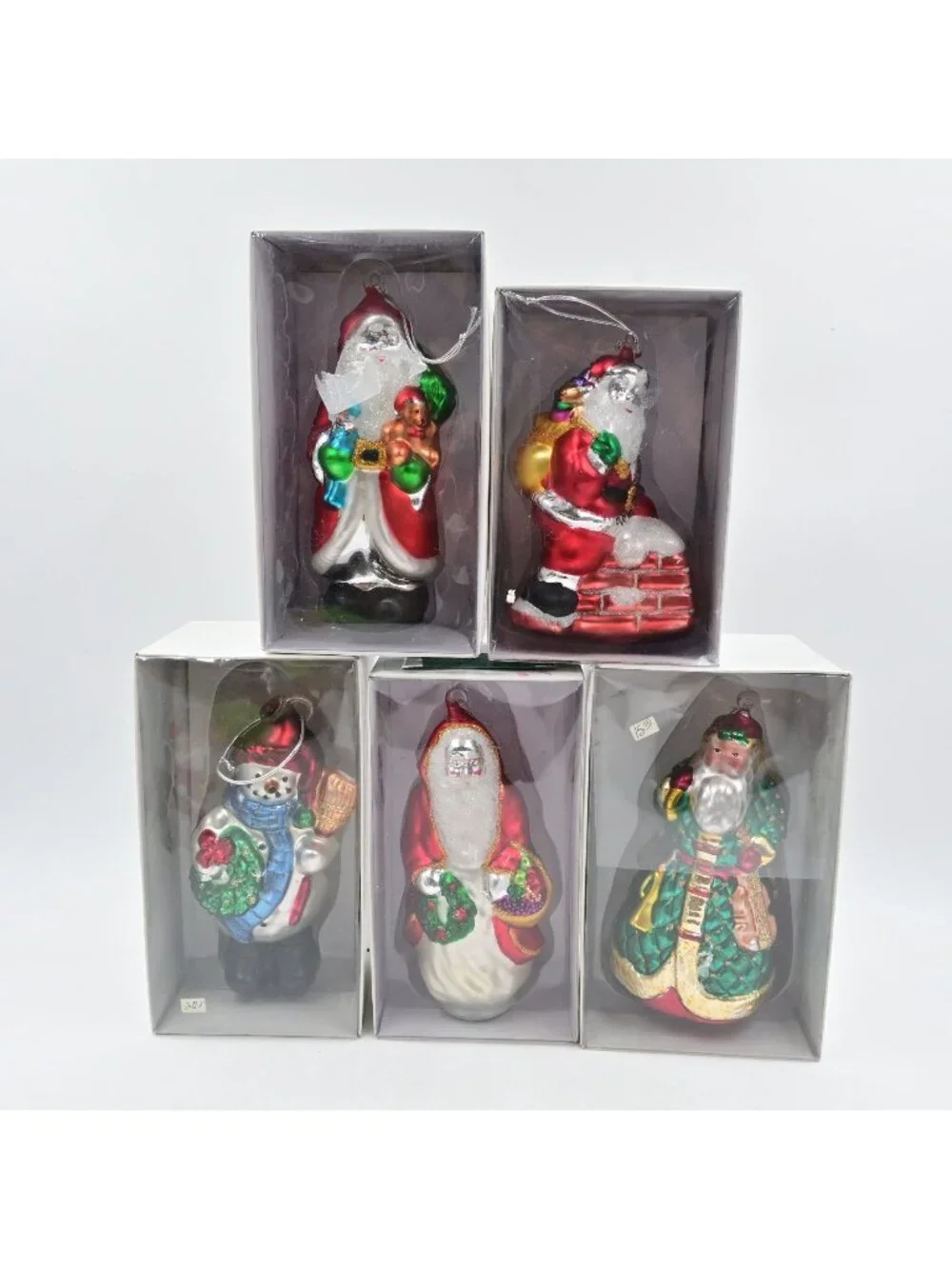 Department 56 Mercury Glass Christmas Ornaments Santa & Snowman Designs Lot Of 5